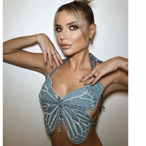 NWT SUMMER BUTTERFLY CROP TOP S: SMALL-MEDIUM - Picture 8 of 13